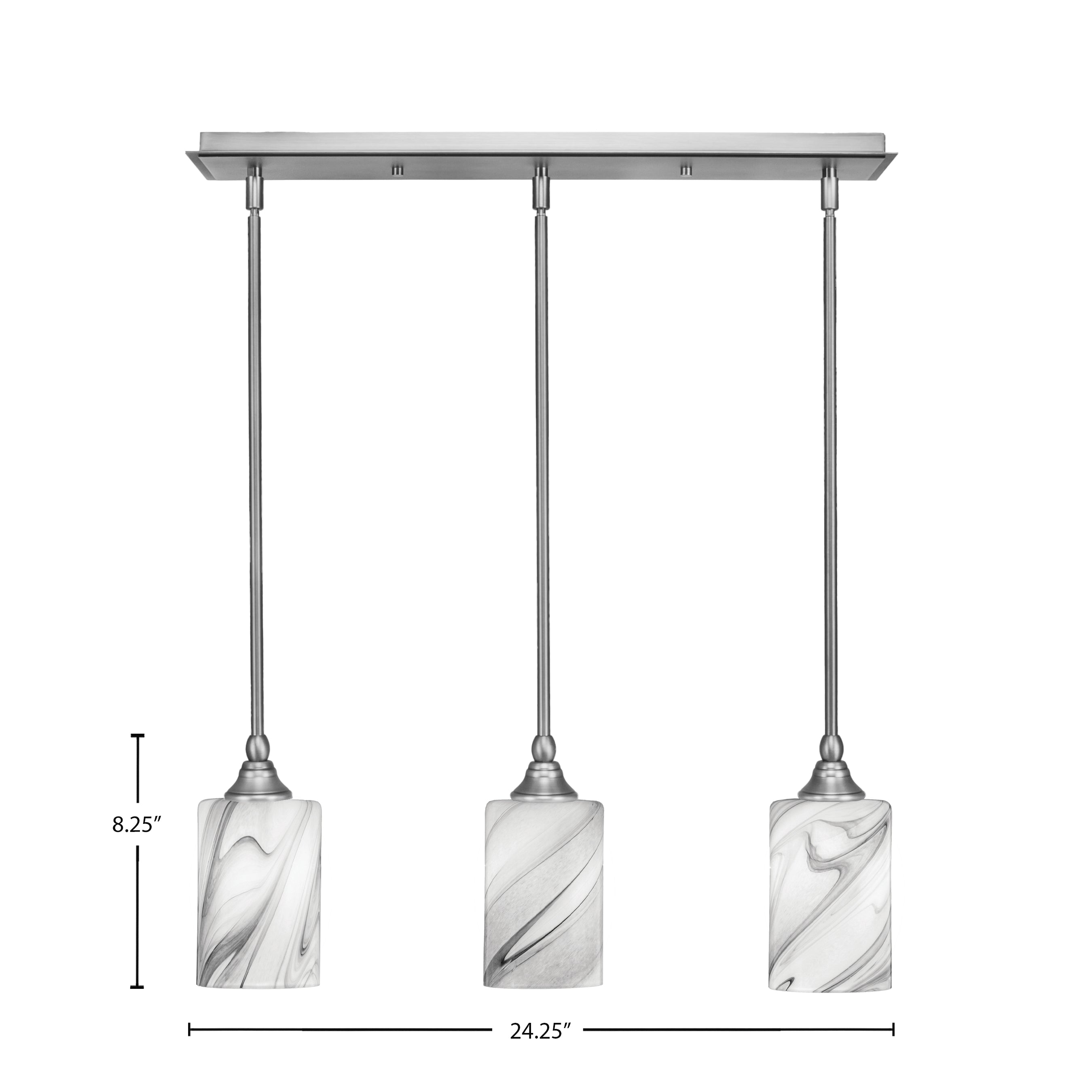 Stem Three Light Linear Pendalier in Brushed Nickel with Onyx Swirl Shade