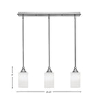 Stem Three Light Linear Pendalier in Brushed Nickel with White Muslin Shade