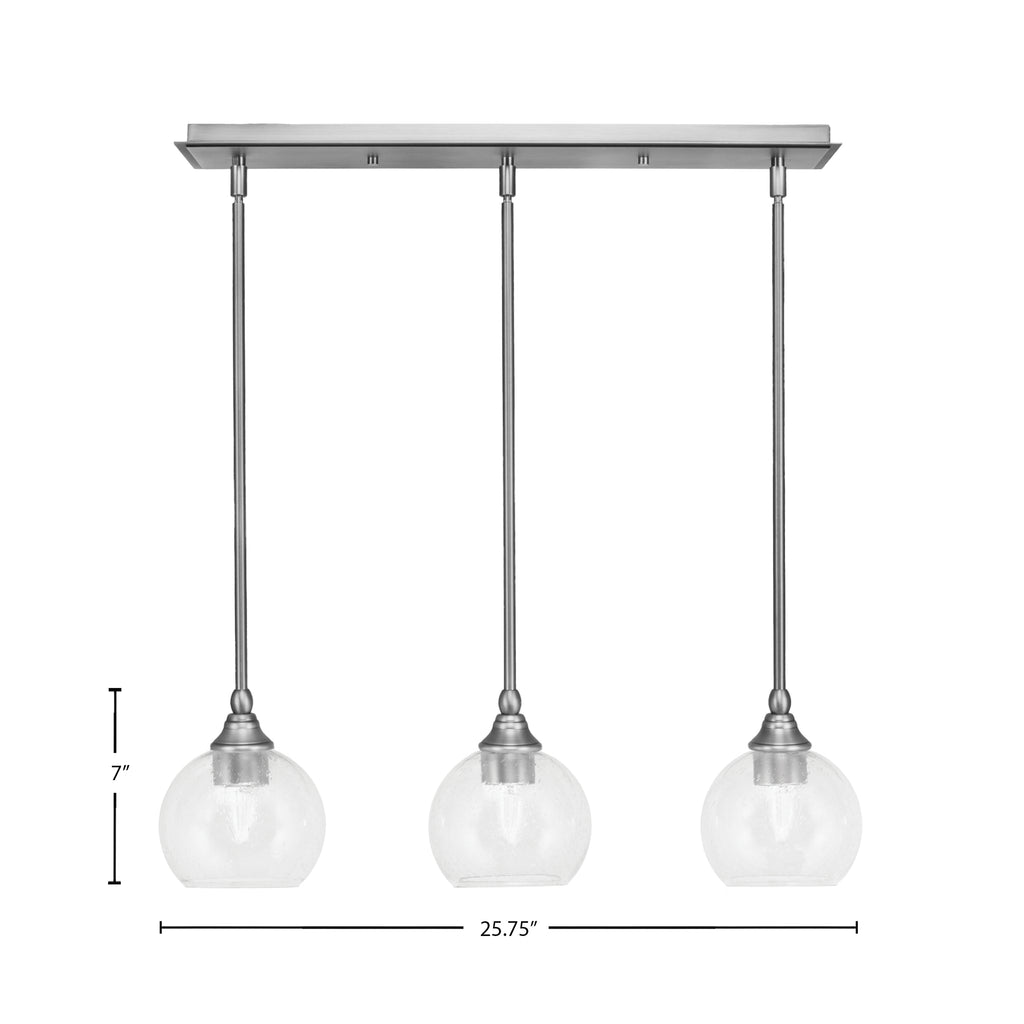 Stem Three Light Linear Pendalier in Brushed Nickel with Clear Bubble Shade