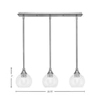 Stem Three Light Linear Pendalier in Brushed Nickel with Clear Bubble Shade