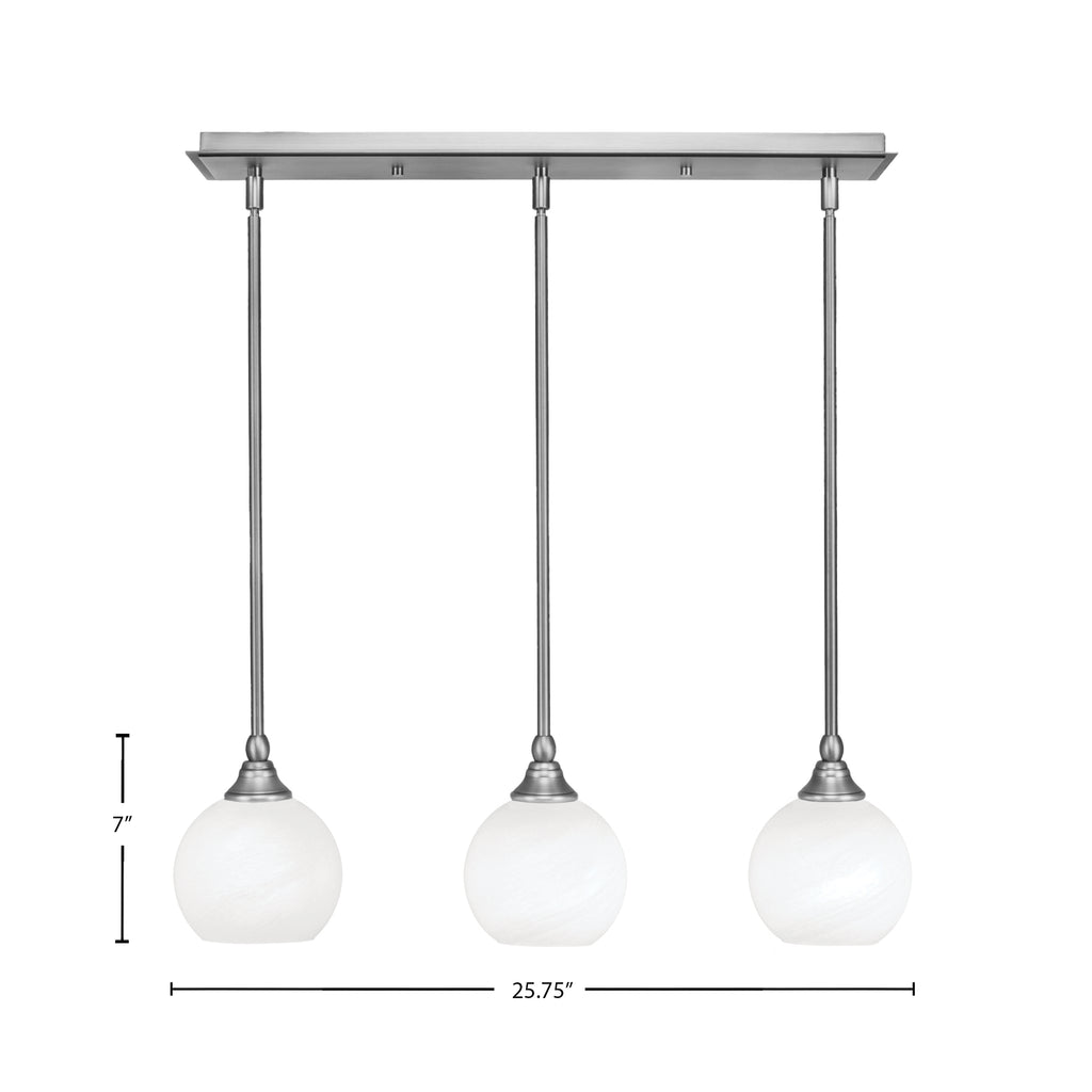 Stem Three Light Linear Pendalier in Brushed Nickel with White Marble Shade