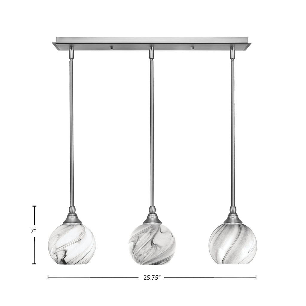 Stem Three Light Linear Pendalier in Brushed Nickel with Onyx Swirl Shade