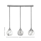 Stem Three Light Linear Pendalier in Brushed Nickel with Onyx Swirl Shade