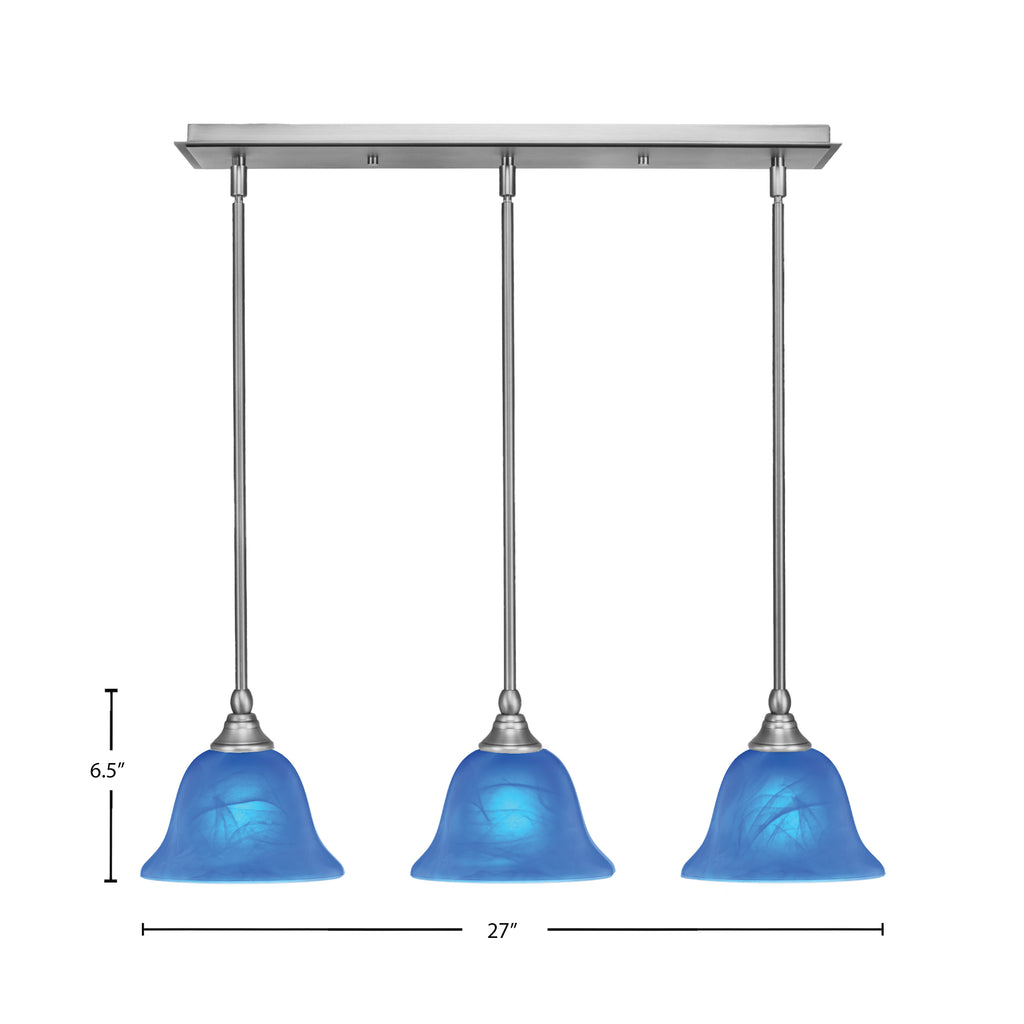 Any Three Light Linear Pendalier in Brushed Nickel with 7" Blue Italian Shade