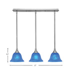 Any Three Light Linear Pendalier in Brushed Nickel with 7" Blue Italian Shade