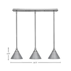 Any Three Light Linear Pendalier in Brushed Nickel with 7" Brushed Nickel Cone Metal Shade Shade