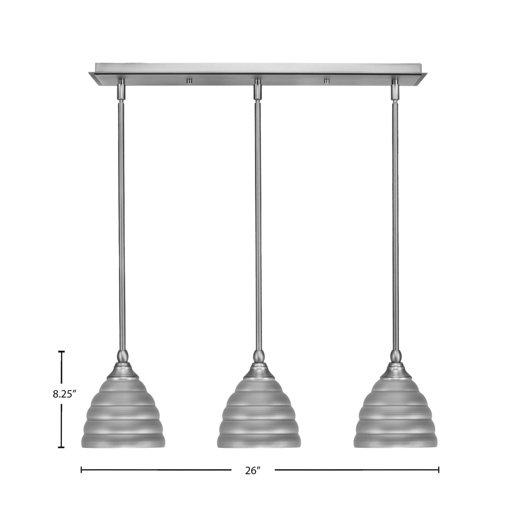 Any Three Light Linear Pendalier in Brushed Nickel with 6" Brushed Nickel Beehive Metal Shade Shade