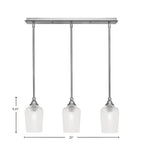 Stem Three Light Linear Pendalier in Brushed Nickel with Clear Textured Shade