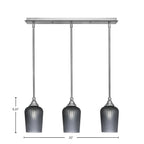 Stem Three Light Linear Pendalier in Brushed Nickel with Smoke Textured Shade