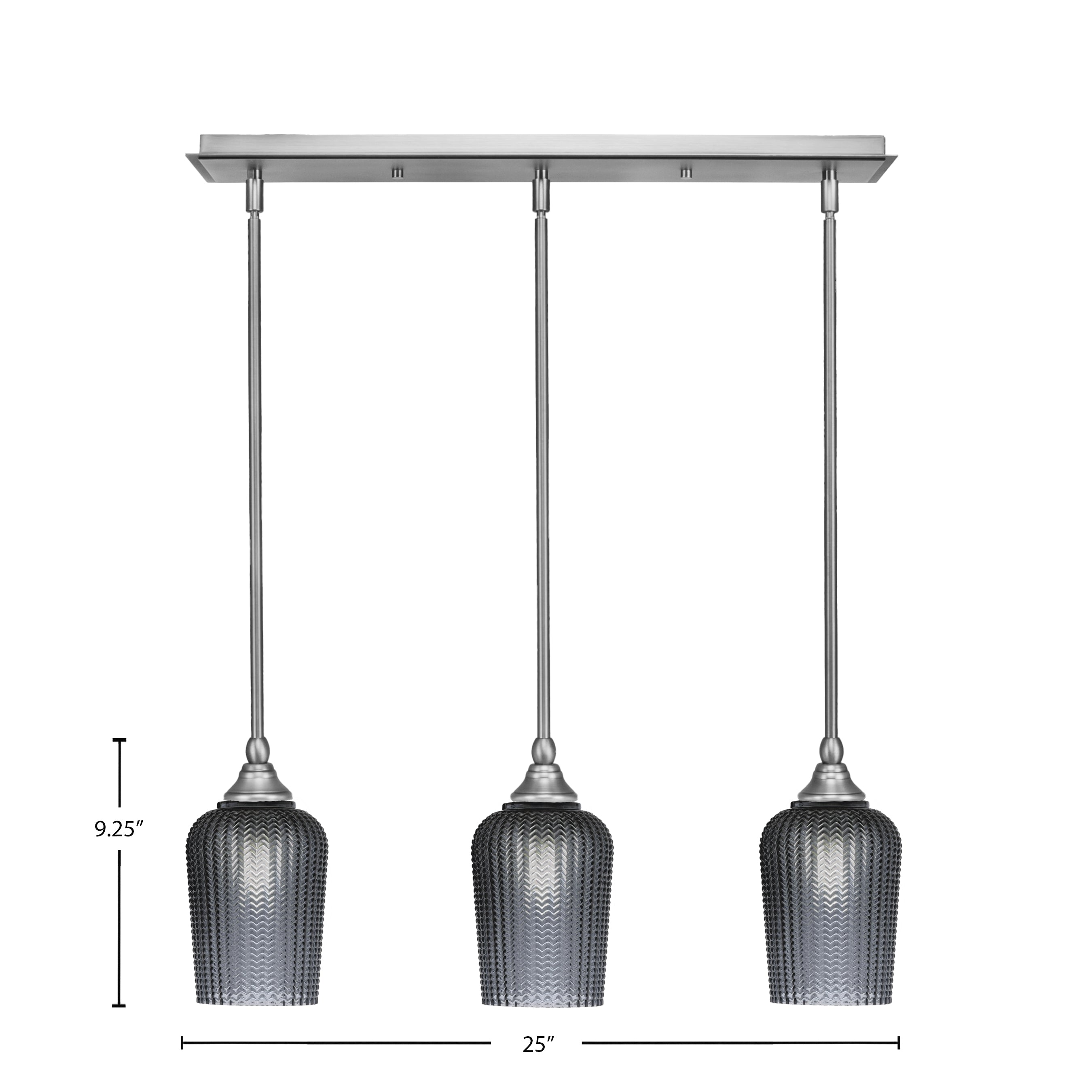 Stem Three Light Linear Pendalier in Brushed Nickel with Smoke Textured Shade