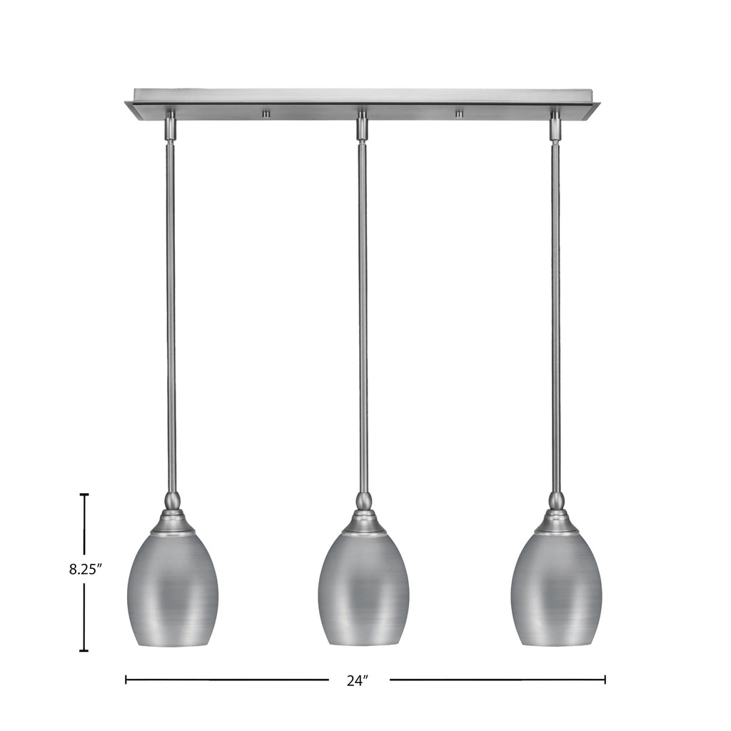 Any Three Light Linear Pendalier in Brushed Nickel with 5" Brushed Nickel Oval Metal Shade Shade