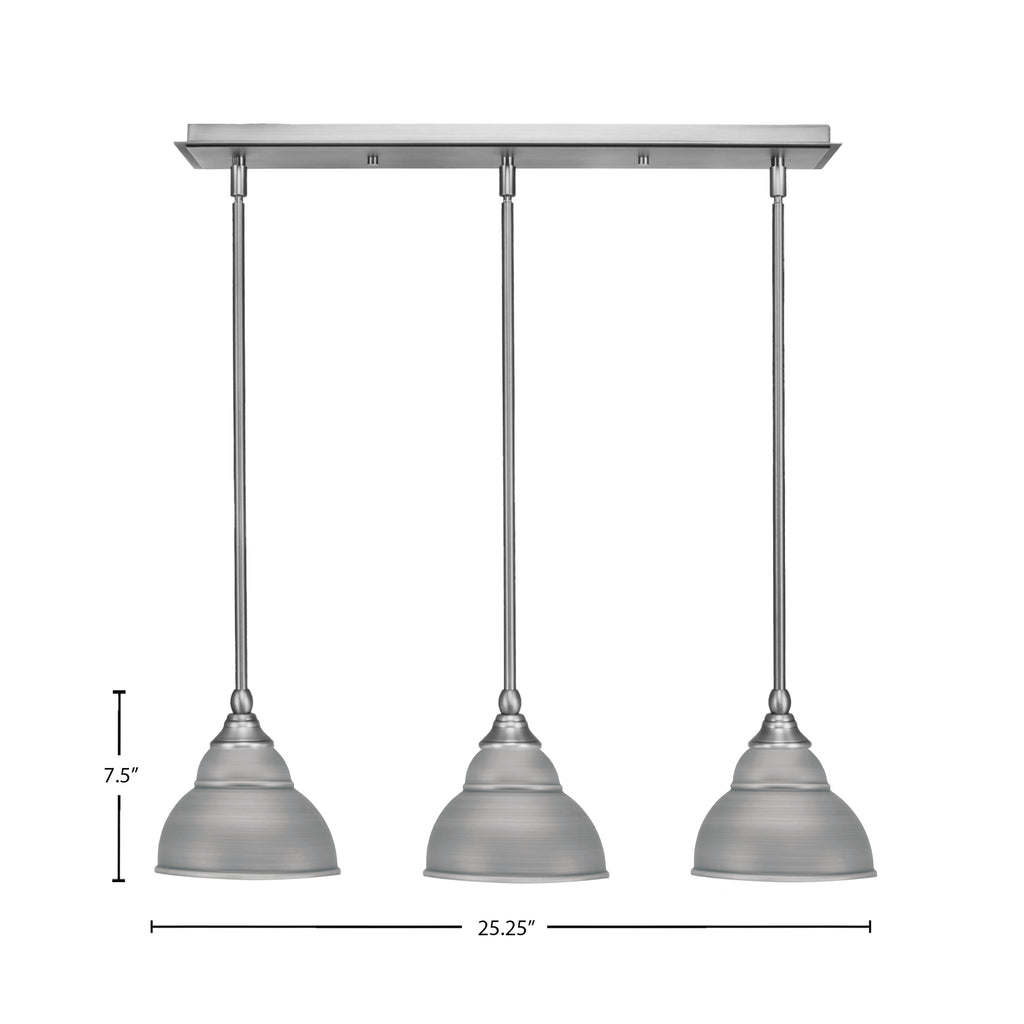 Any Three Light Multi Light Mini Pendant in Brushed Nickel with 7" Brushed Nickel Double Bubble Metal Shade Shade