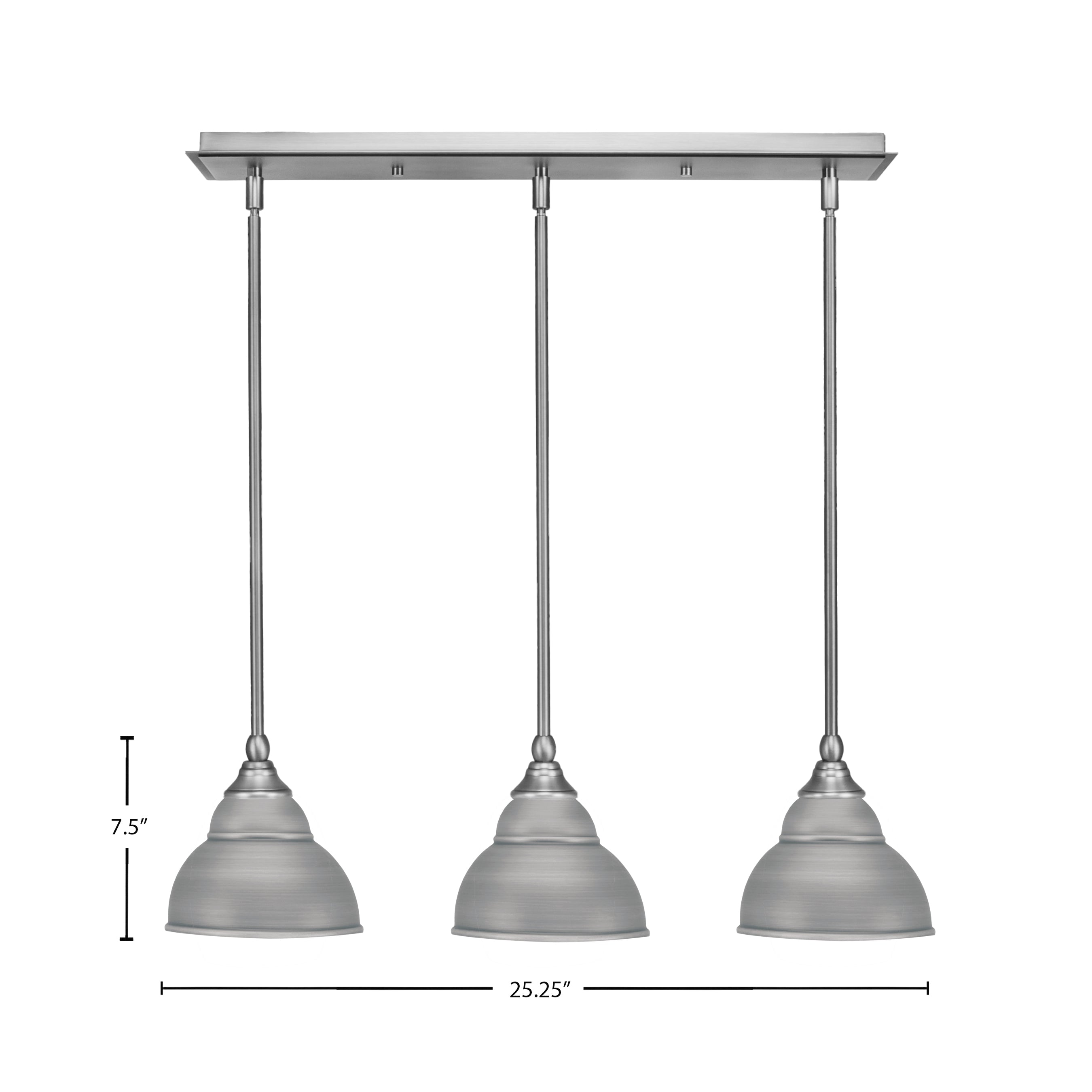 Any Three Light Multi Light Mini Pendant in Brushed Nickel with 7" Brushed Nickel Double Bubble Metal Shade Shade