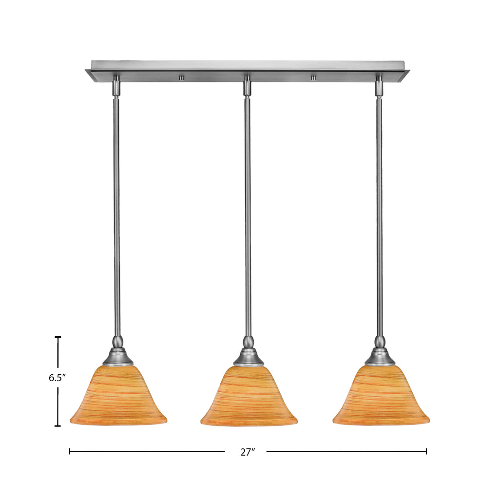 Any Three Light Linear Pendalier in Brushed Nickel with 7" Firré Saturn Shade