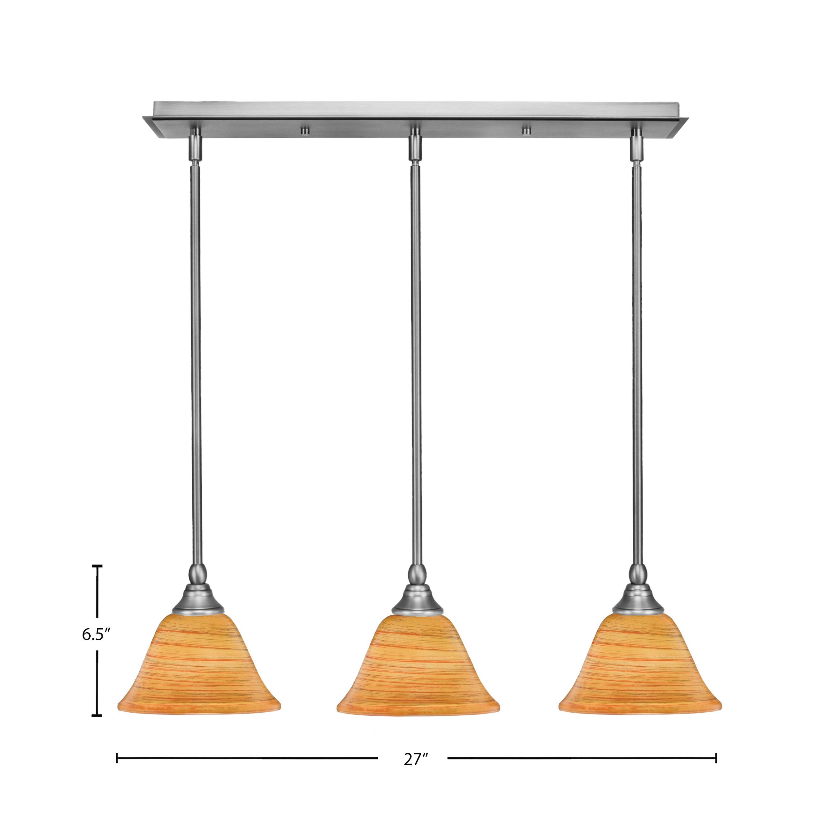 Any Three Light Linear Pendalier in Brushed Nickel with 7" Firré Saturn Shade