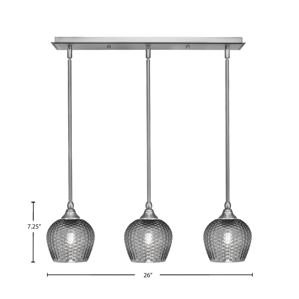 Stem Three Light Linear Pendalier in Brushed Nickel with Smoke Textured Shade