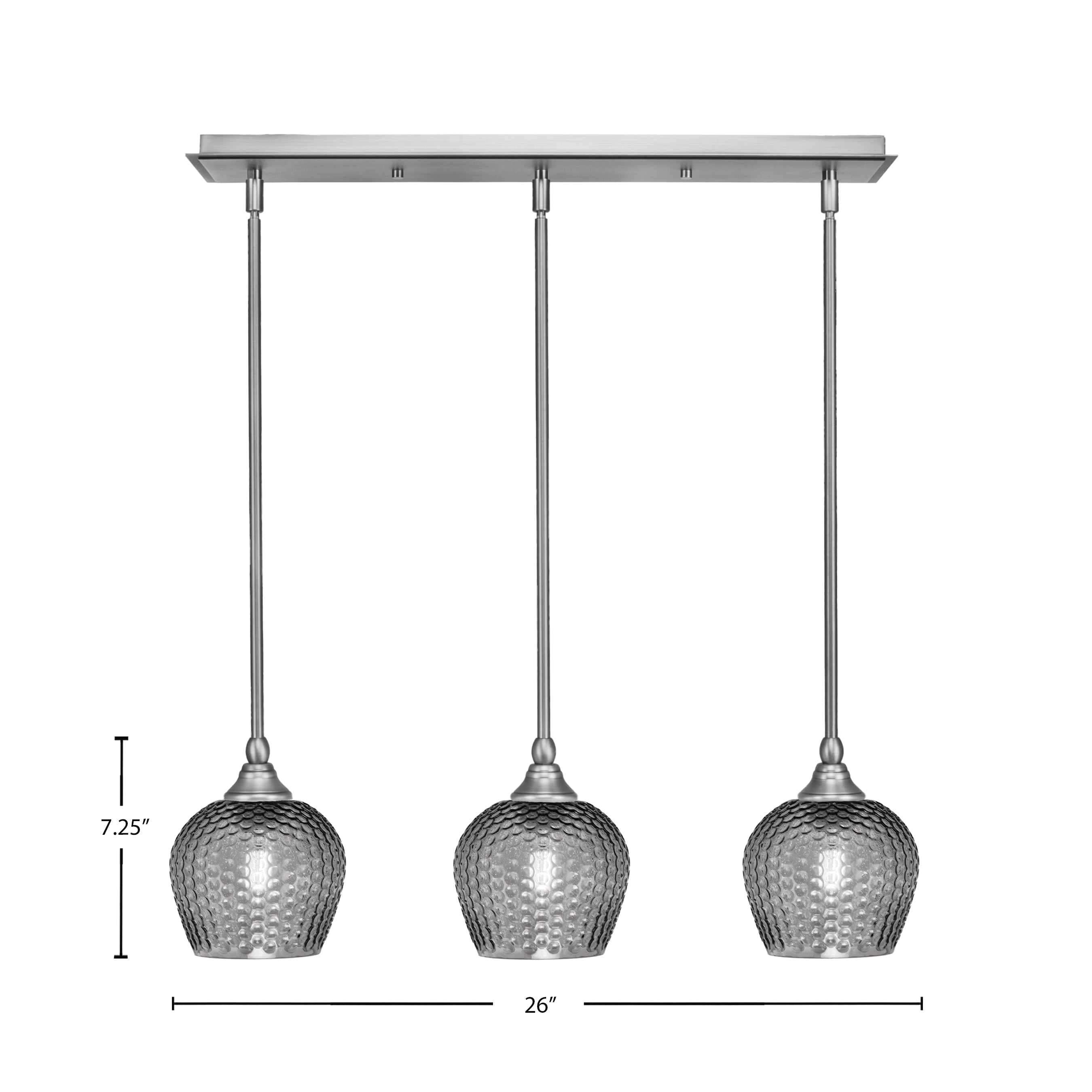 Stem Three Light Linear Pendalier in Brushed Nickel with Smoke Textured Shade
