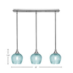 Stem Three Light Linear Pendalier in Brushed Nickel with Turquoise Textured Shade