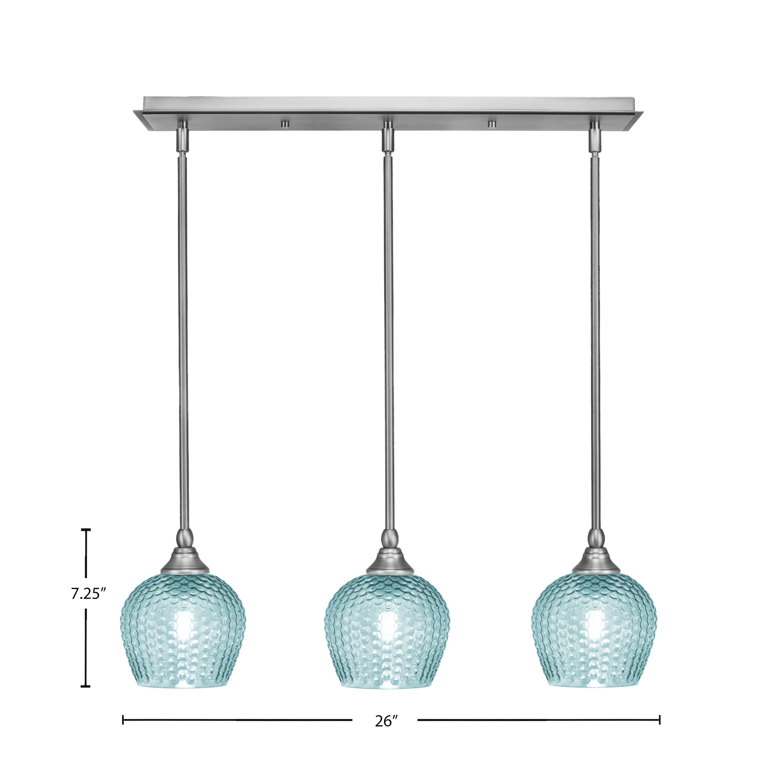 Stem Three Light Linear Pendalier in Brushed Nickel with Turquoise Textured Shade