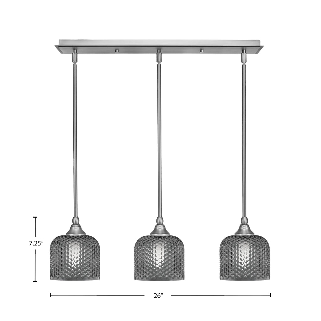 Stem Three Light Linear Pendalier in Brushed Nickel with Smoke Textured Shade