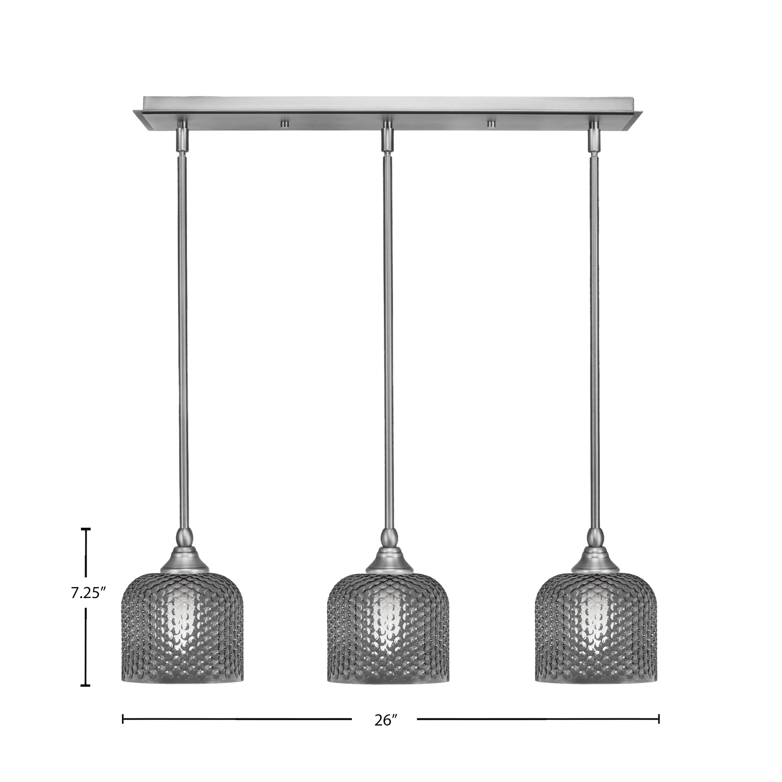 Stem Three Light Linear Pendalier in Brushed Nickel with Smoke Textured Shade