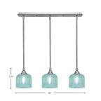 Stem Three Light Linear Pendalier in Brushed Nickel with Turquoise Textured Shade