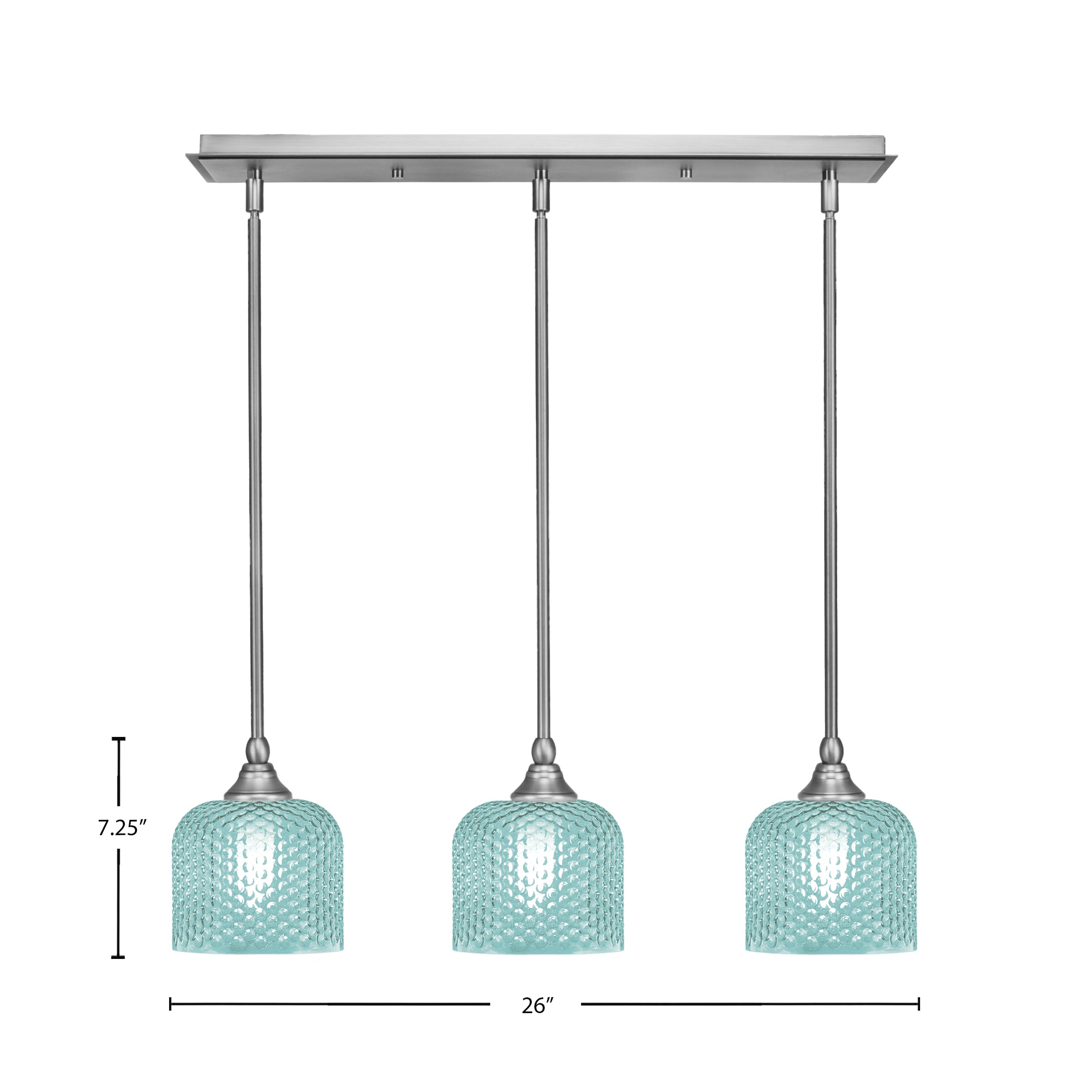 Stem Three Light Linear Pendalier in Brushed Nickel with Turquoise Textured Shade