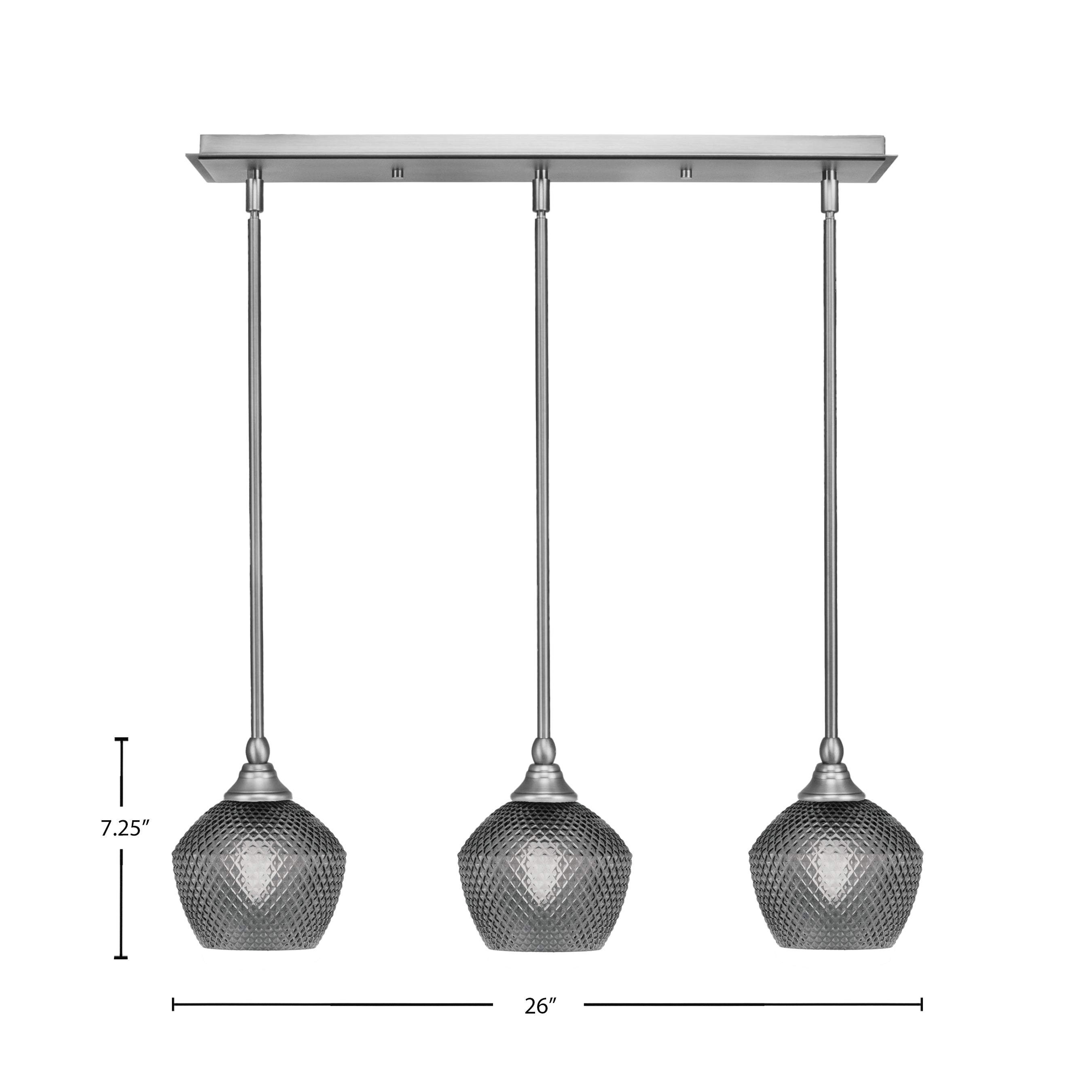 Stem Three Light Linear Pendalier in Brushed Nickel with Smoke Textured Shade