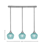 Stem Three Light Linear Pendalier in Brushed Nickel with Turquoise Textured Shade