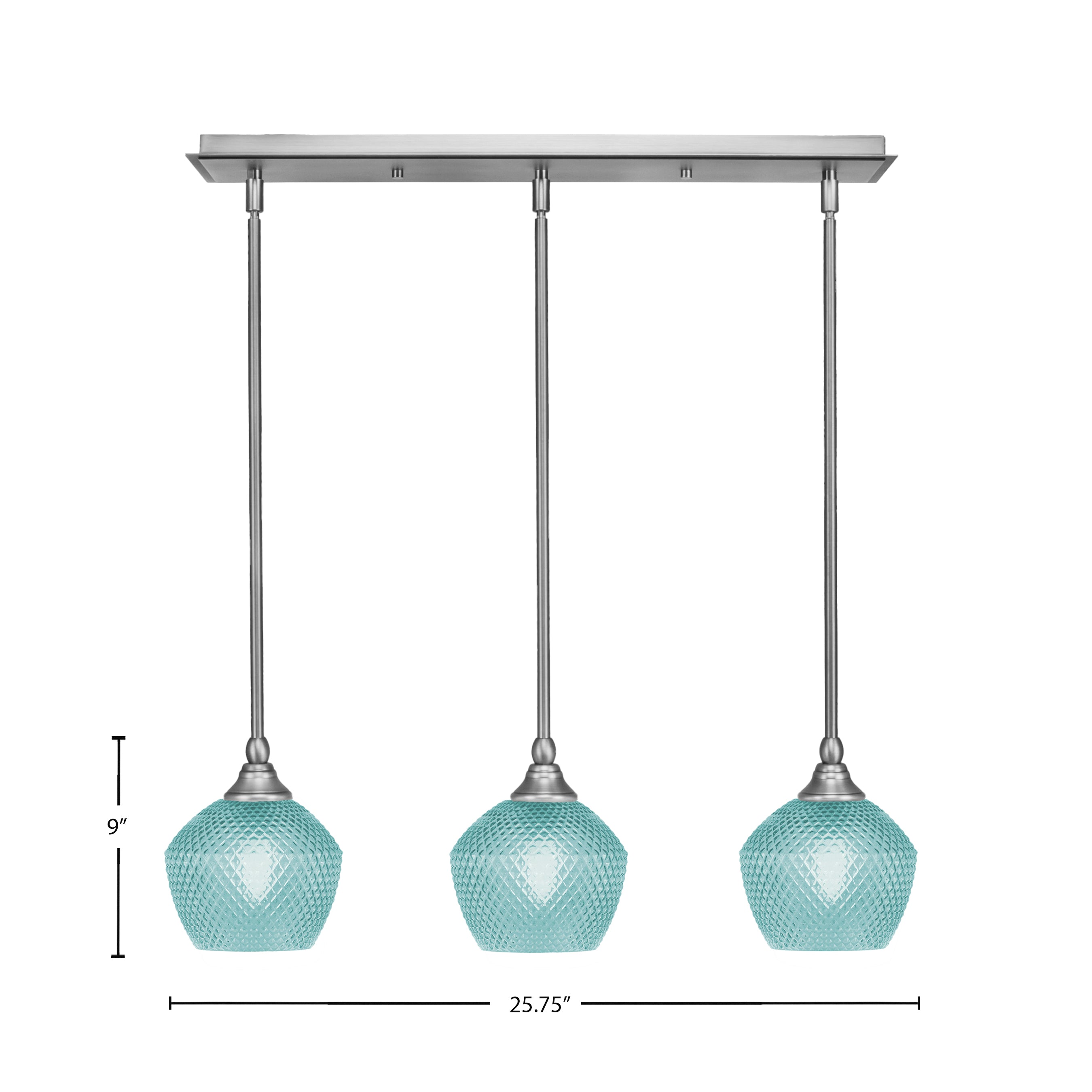 Stem Three Light Linear Pendalier in Brushed Nickel with Turquoise Textured Shade
