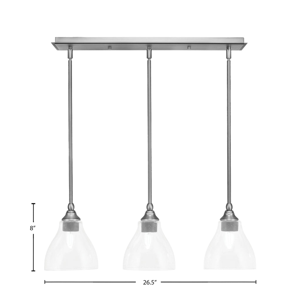 Stem Three Light Linear Pendalier in Brushed Nickel with Clear Bubble Shade