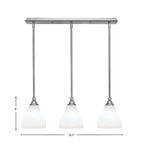 Stem Three Light Linear Pendalier in Brushed Nickel with White Marble Shade