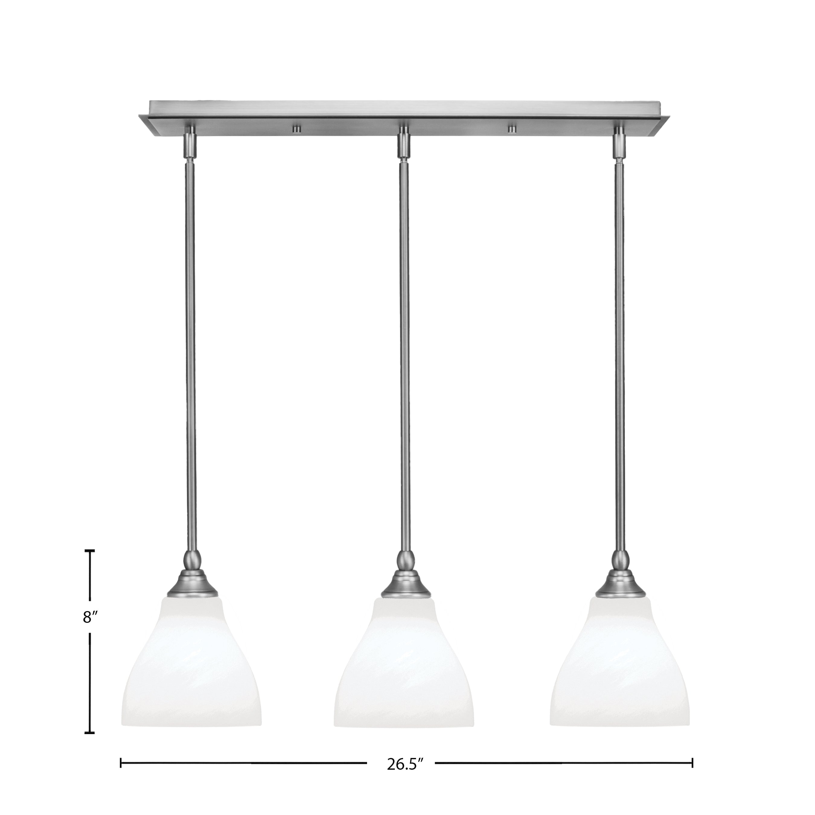 Stem Three Light Linear Pendalier in Brushed Nickel with White Marble Shade