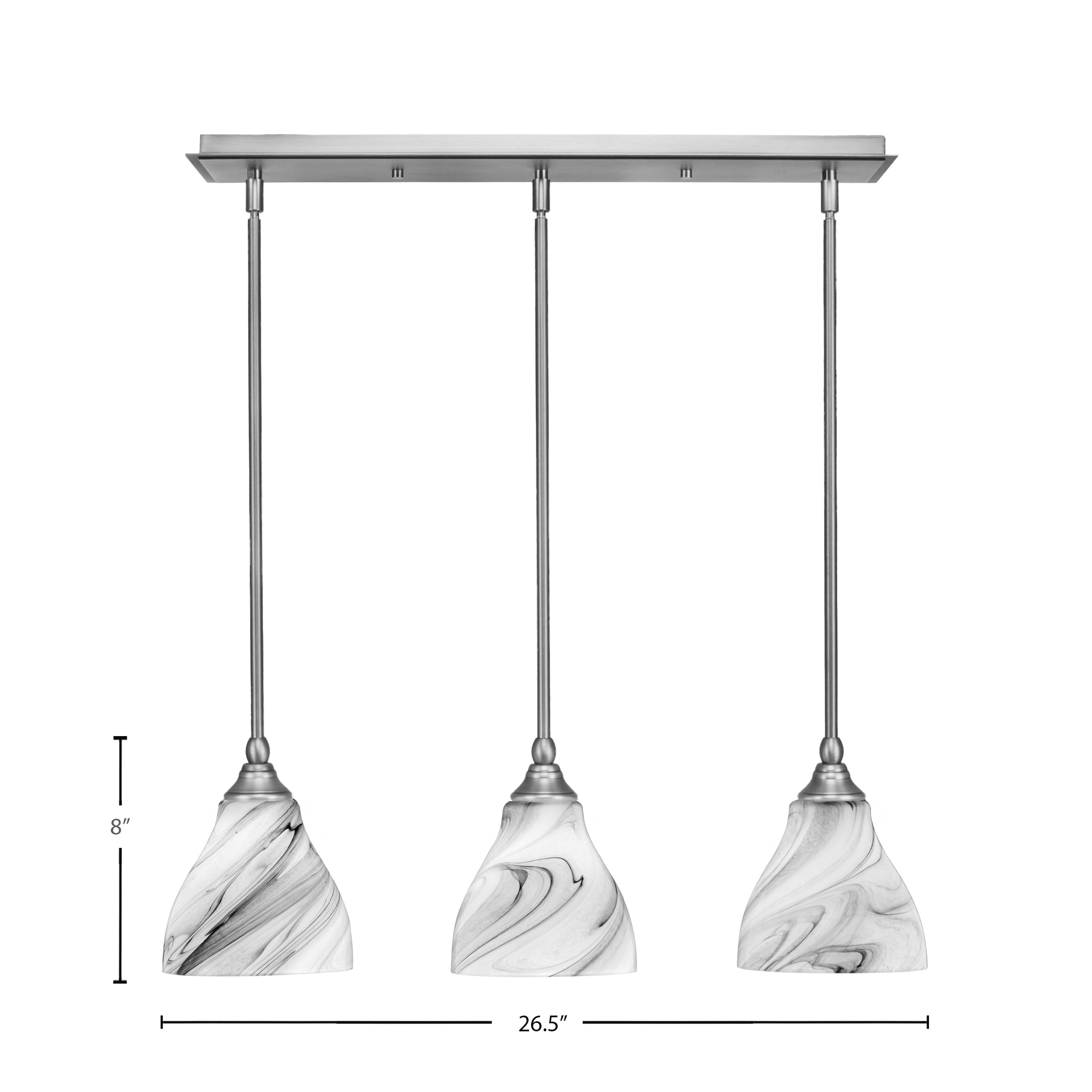 Stem Three Light Linear Pendalier in Brushed Nickel with Onyx Swirl Shade