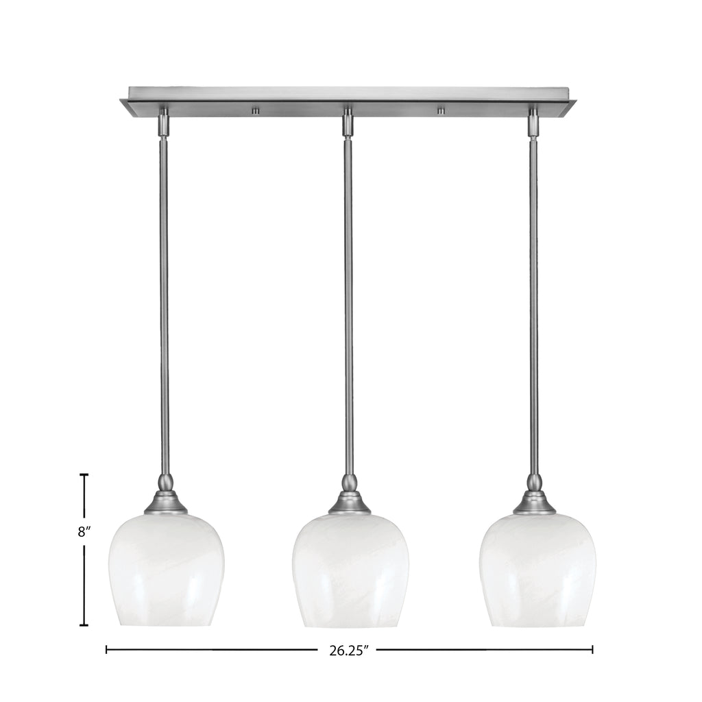 Any Three Light Linear Pendalier in Brushed Nickel with 6" White Marble Shade
