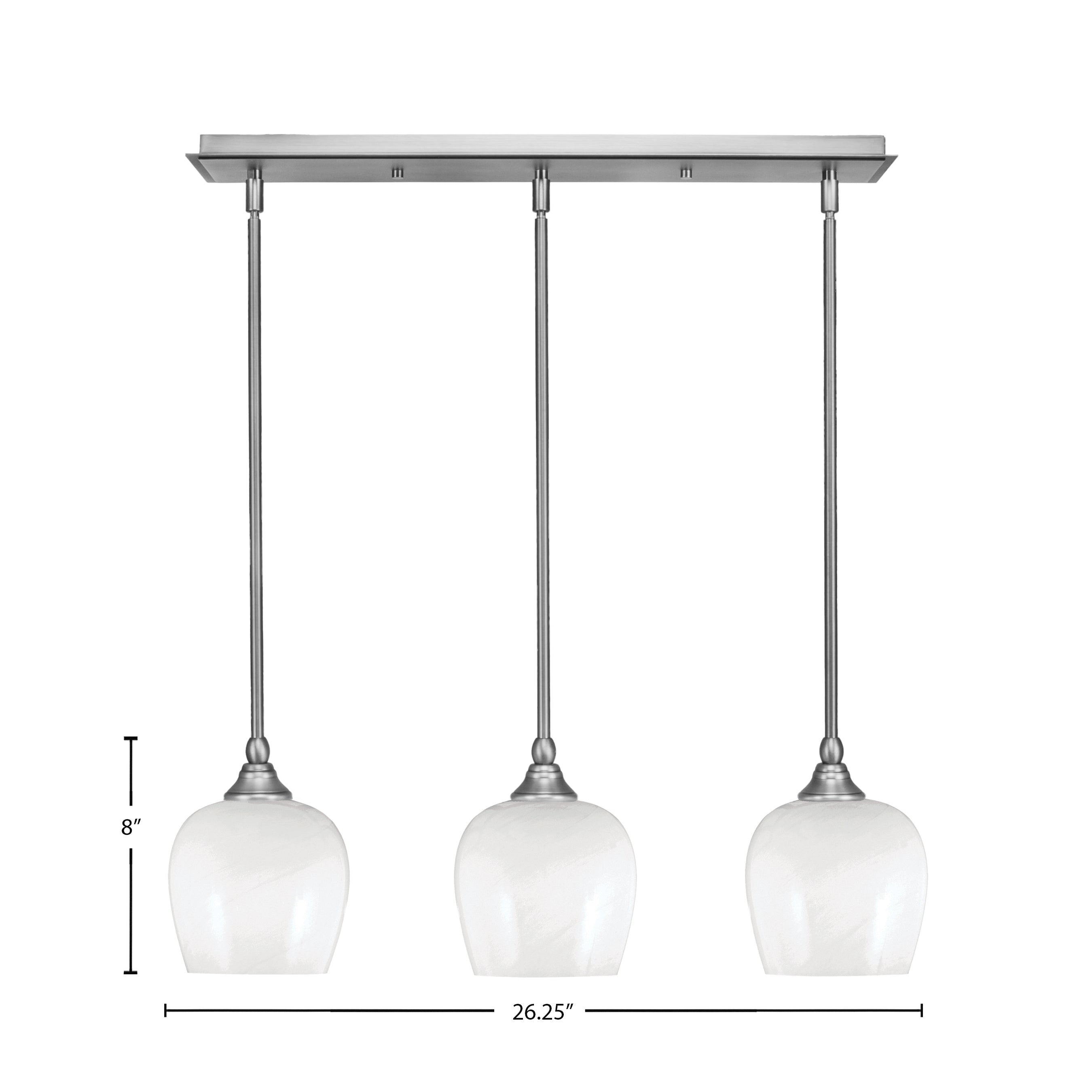 Any Three Light Linear Pendalier in Brushed Nickel with 6" White Marble Shade