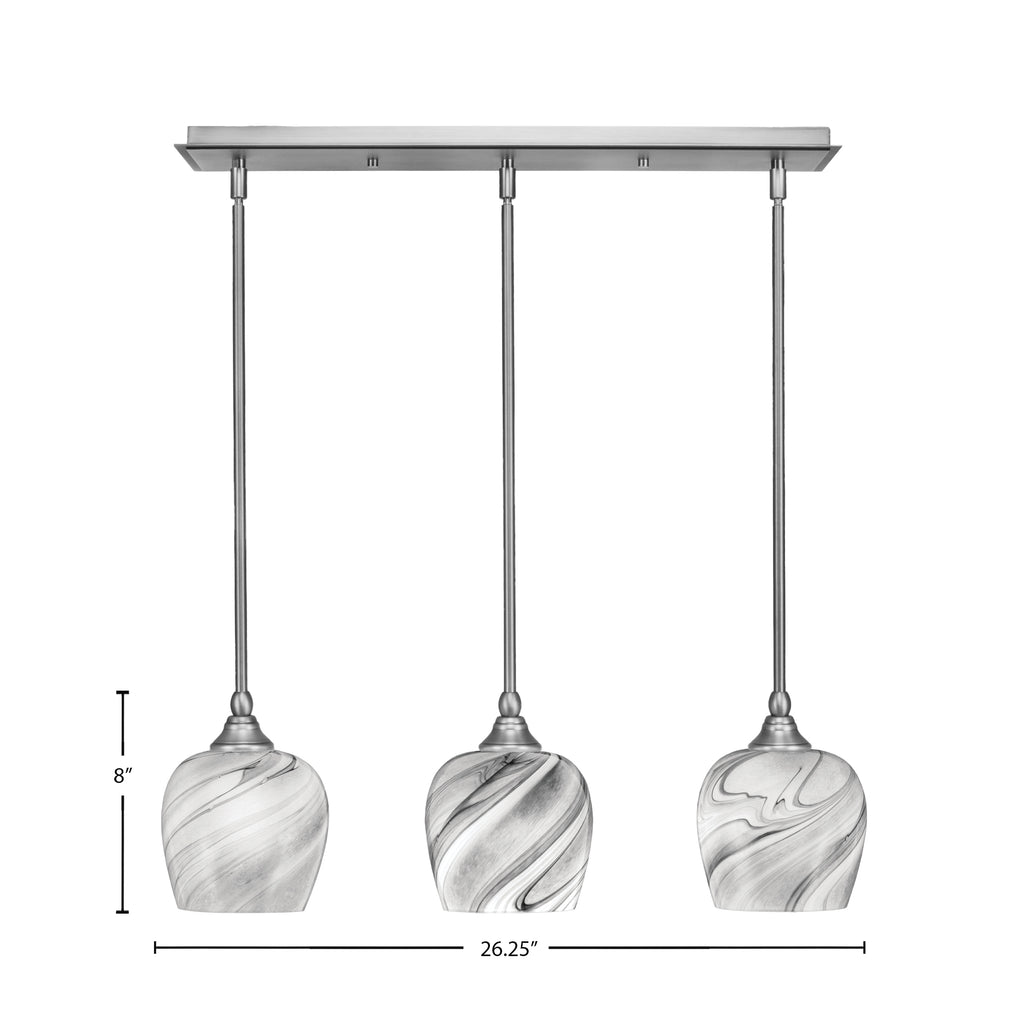 Stem Three Light Linear Pendalier in Brushed Nickel with Onyx Swirl Shade