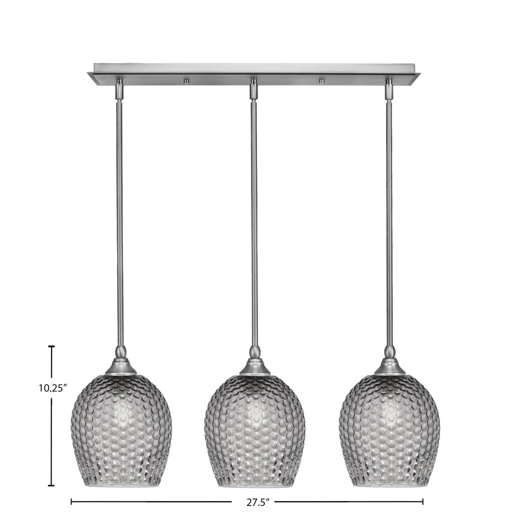 Stem Three Light Linear Pendalier in Brushed Nickel with Smoke Textured Shade