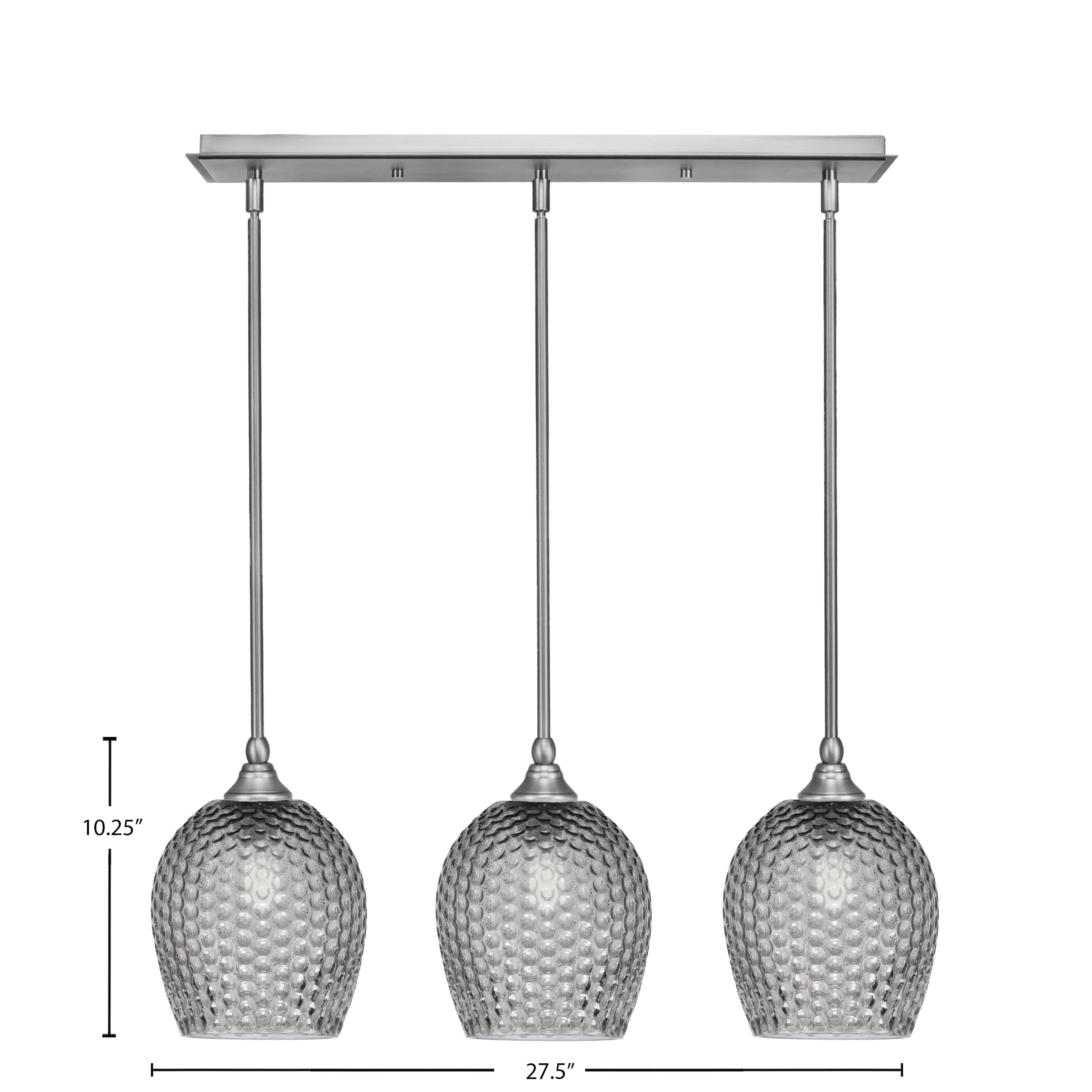 Stem Three Light Linear Pendalier in Brushed Nickel with Smoke Textured Shade