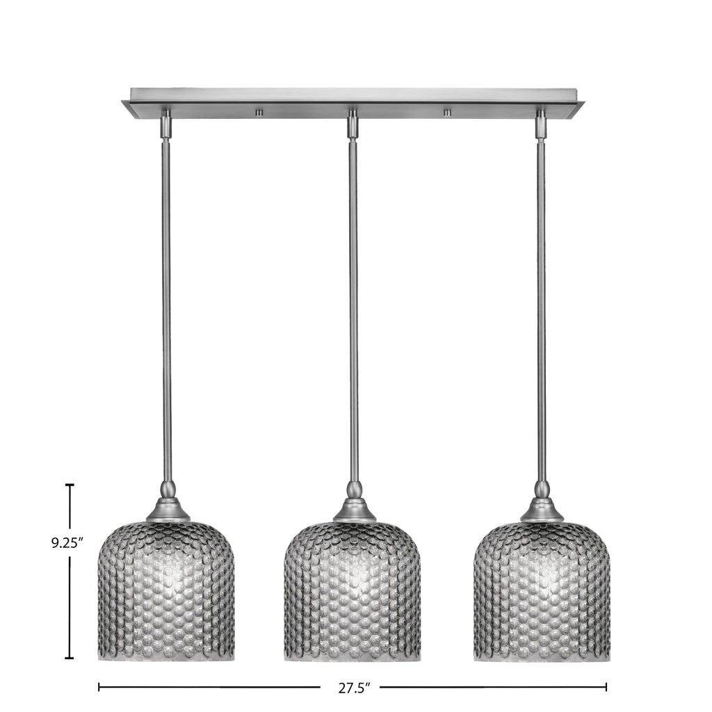 Stem Three Light Linear Pendalier in Brushed Nickel with Smoke Textured Shade