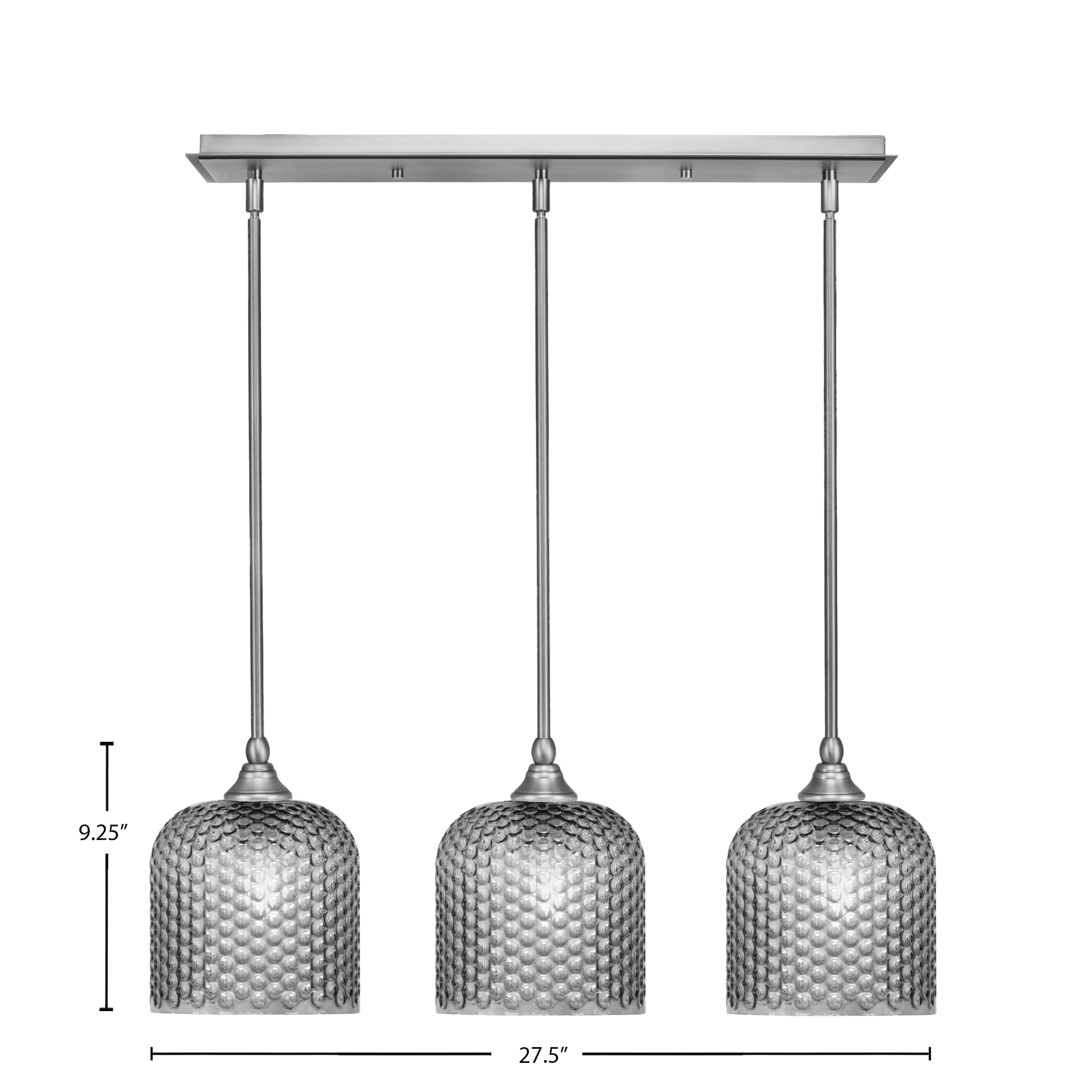 Stem Three Light Linear Pendalier in Brushed Nickel with Smoke Textured Shade