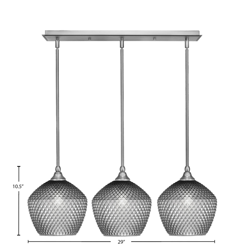 Stem Three Light Linear Pendalier in Brushed Nickel with Smoke Textured Shade