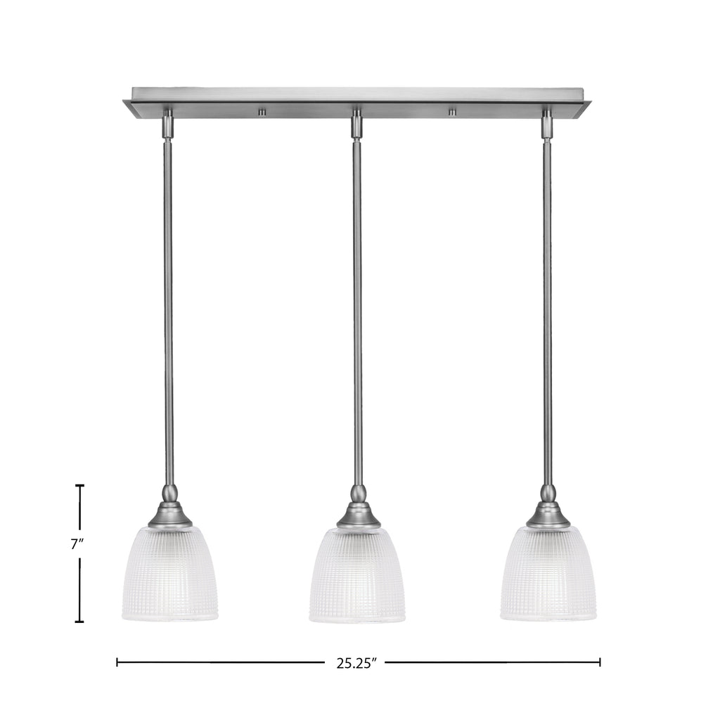 Stem Three Light Linear Pendalier in Brushed Nickel with Clear Ribbed Shade