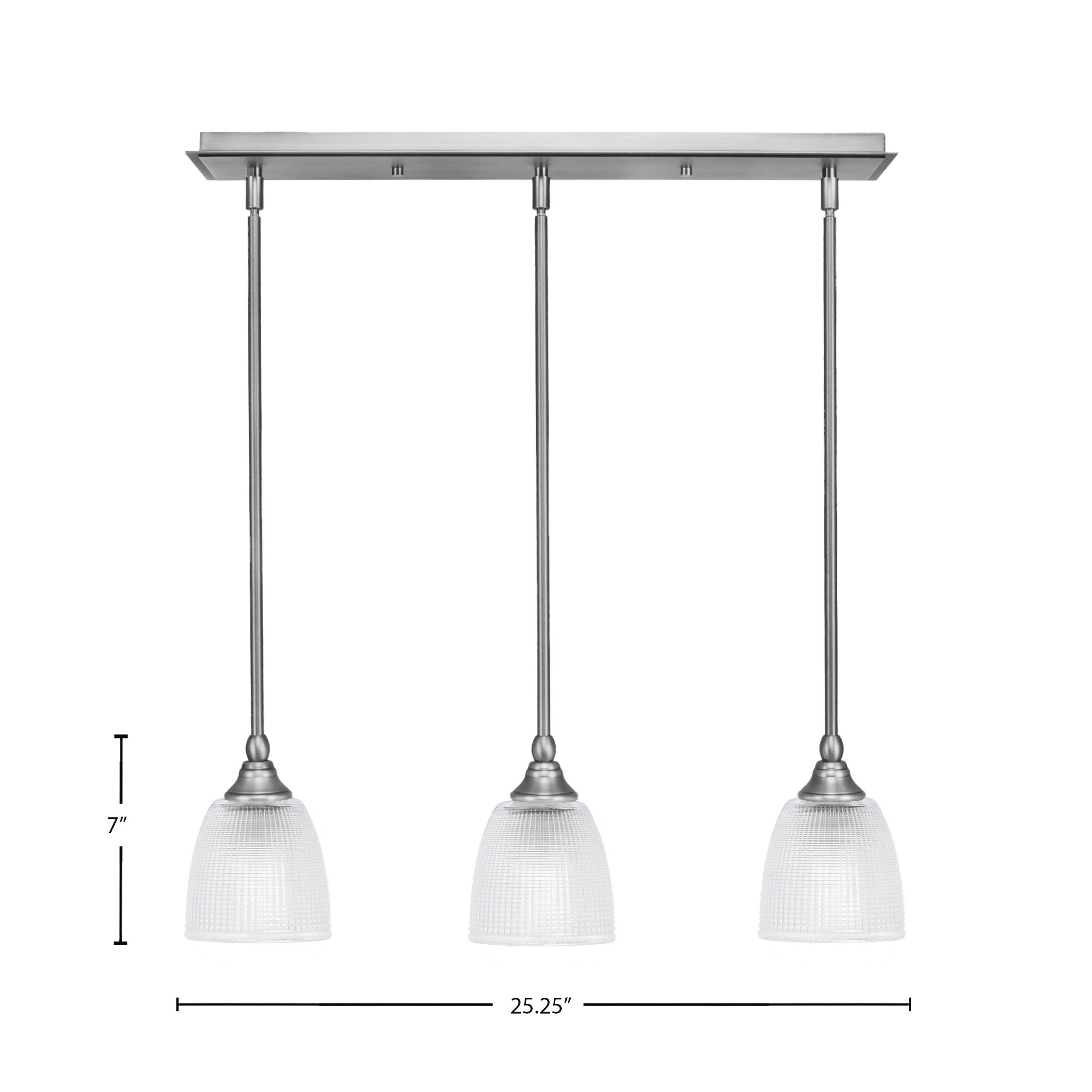 Stem Three Light Linear Pendalier in Brushed Nickel with Clear Ribbed Shade