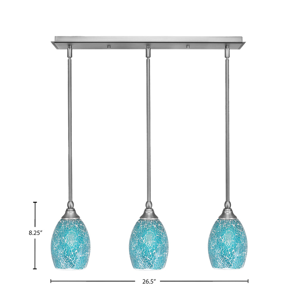 Any Three Light Linear Pendalier in Brushed Nickel with 5" Turquoise Fusion Shade