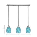 Any Three Light Linear Pendalier in Brushed Nickel with 5" Turquoise Fusion Shade