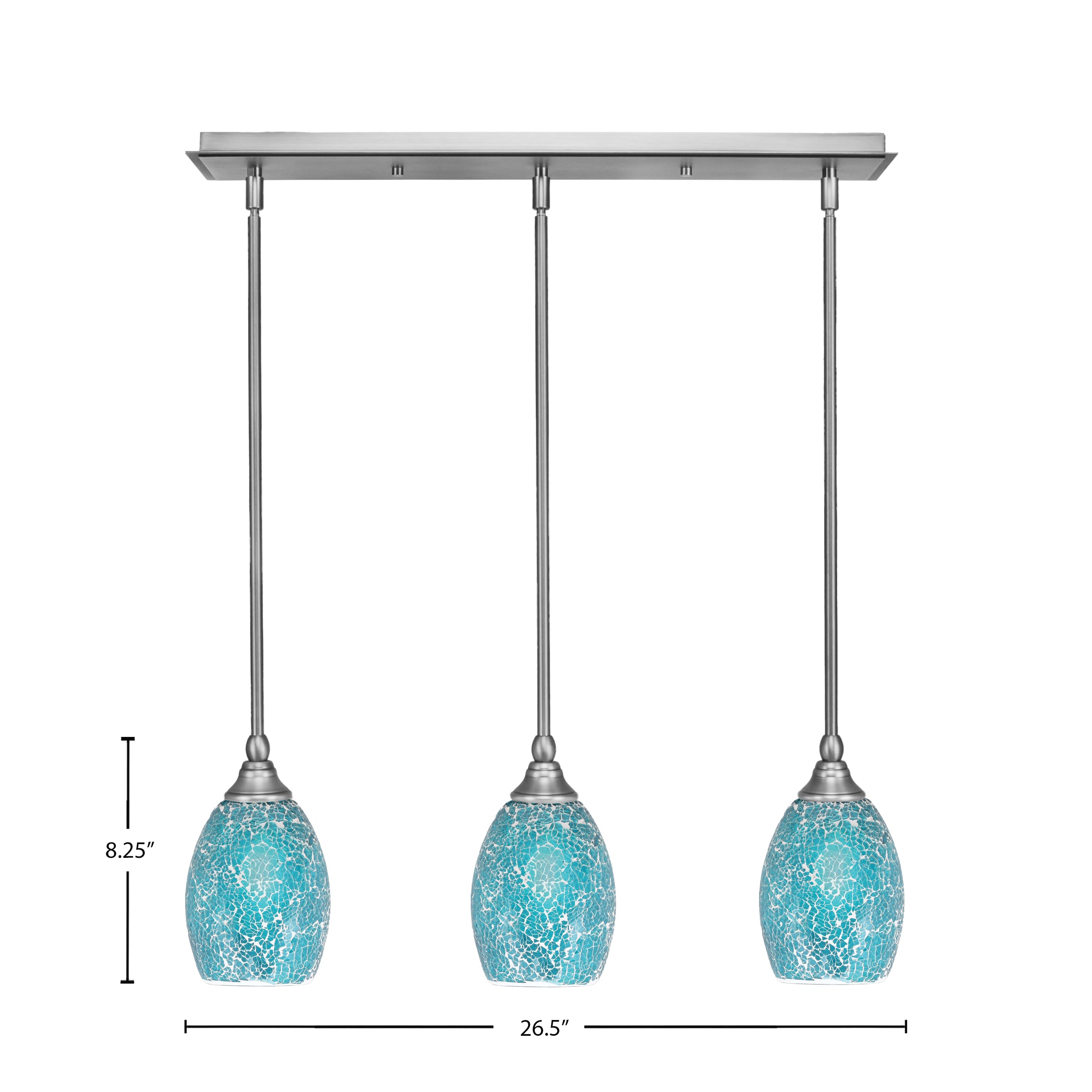 Any Three Light Linear Pendalier in Brushed Nickel with 5" Turquoise Fusion Shade