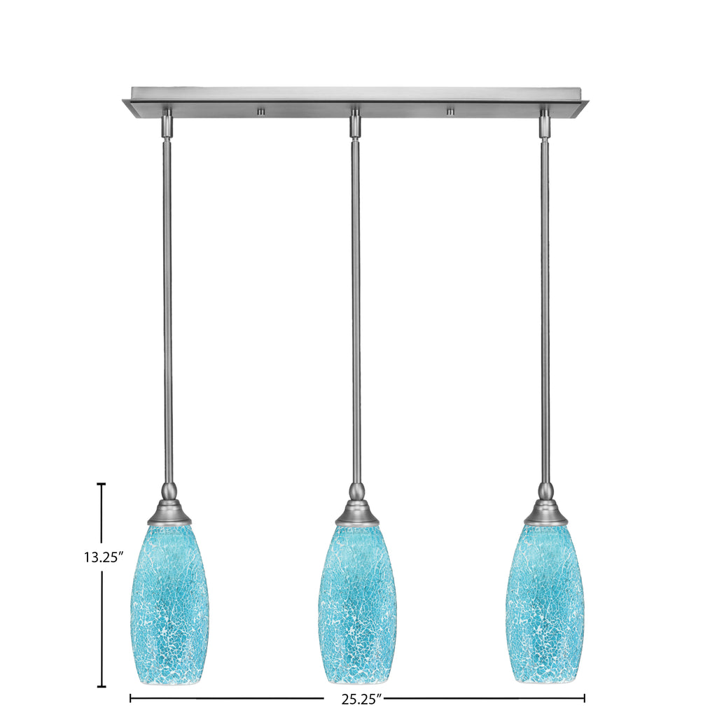 Any Three Light Linear Pendalier in Brushed Nickel with 5.5" Turquoise Fusion Shade