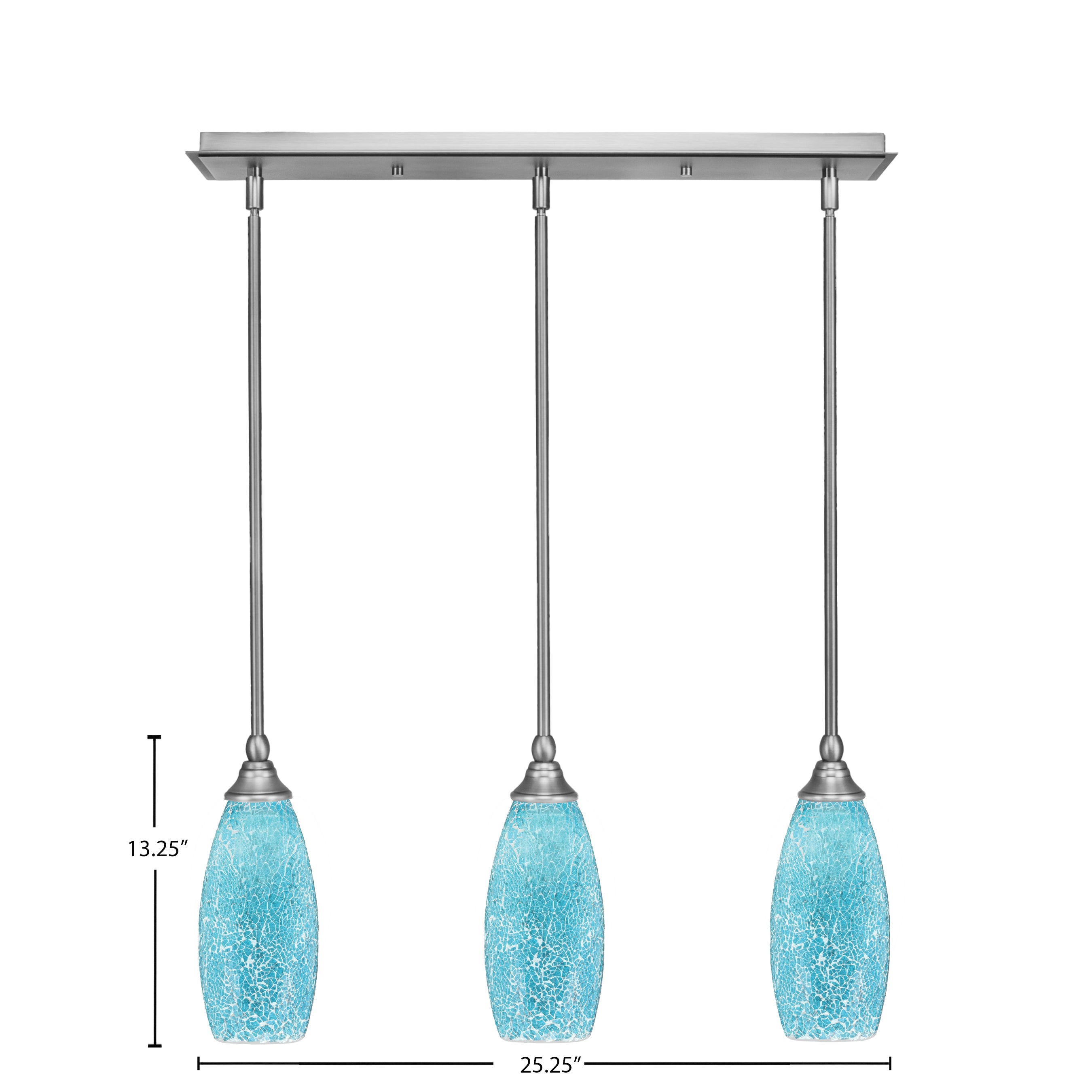 Any Three Light Linear Pendalier in Brushed Nickel with 5.5" Turquoise Fusion Shade