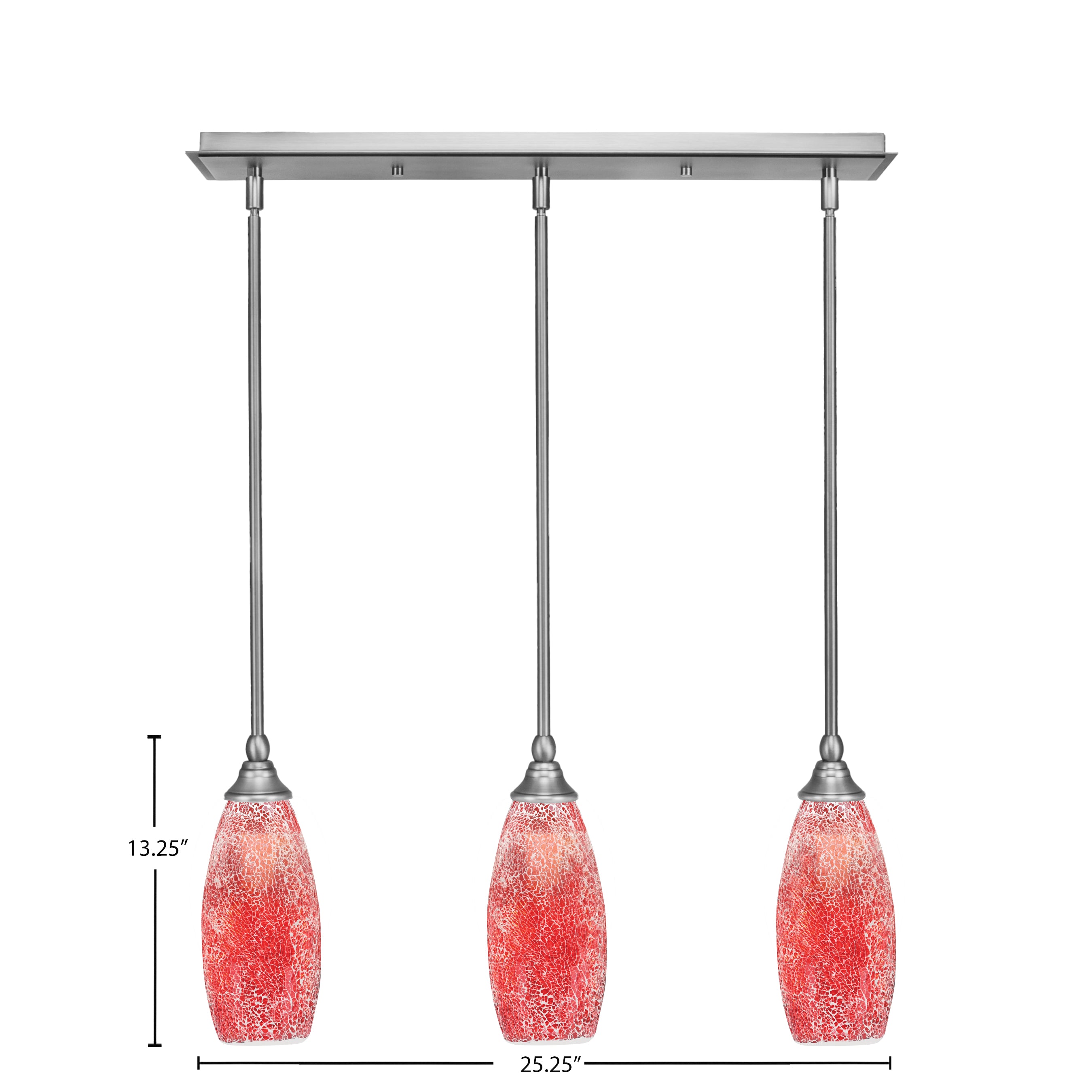 Any Three Light Linear Pendalier in Brushed Nickel with 5.5" Red Fusion Shade